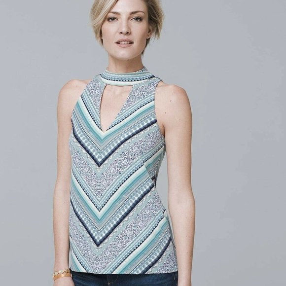 White House Black Market Tops - WHBM Sleeveless Printed Choker Top HW7807